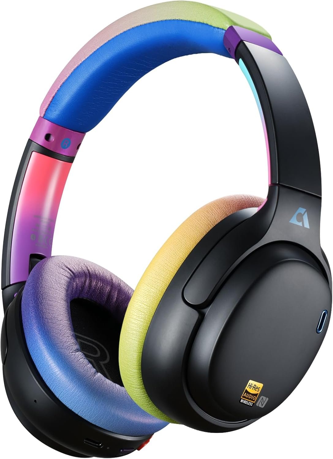 Headphones, Bluetooth Over Ear, Wireless Hi-Res Audio with LDAC & aptX Low Latency for Airplane Travel & Home TV, AI Translation Custom EQ via APP, Colorful