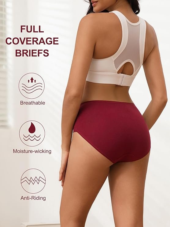 Vevmon Cotton Underwear for Women High Waisted Full Coverage Briefs Soft Ladies Panties 5 Pack