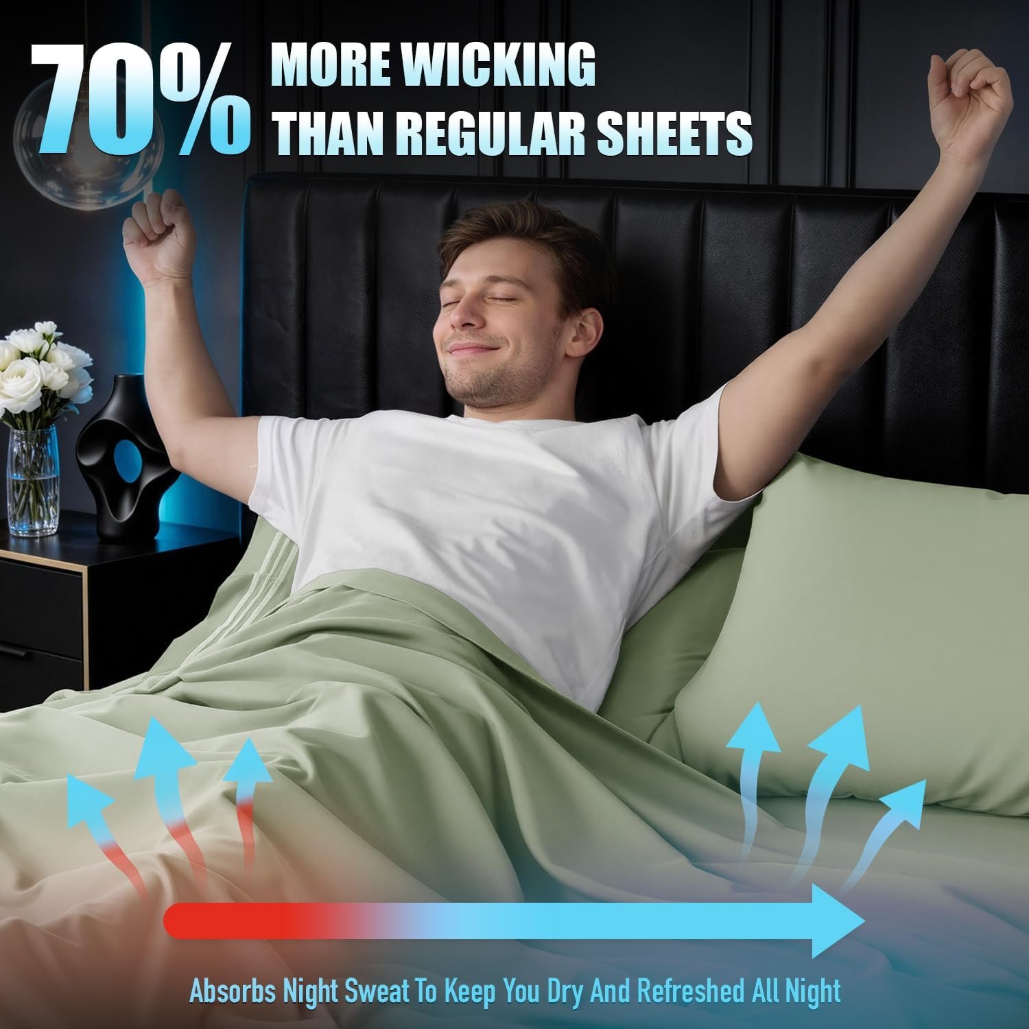 SONORO KATE Silver Infused Sheets, Self-Cleaning & Temperature-Regulating Bed Sheets Set, Hypoallergenic & 3X Longer Fresh Sheets, Ultra-Soft Cooling for Hot Sleepers - 4PC (Sea Glass,King)