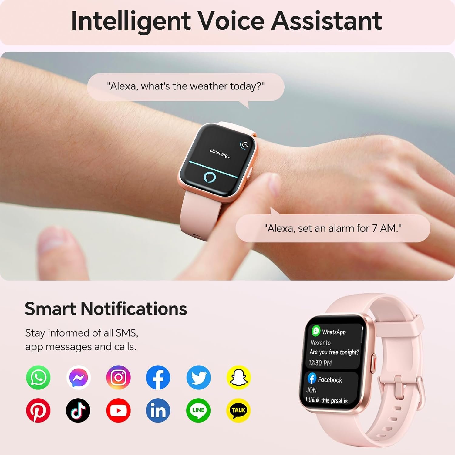 Smart Watches for Women, 1.85" HD Smartwatch Compatible iPhone/Samsung/Android (Answer/Make), Fitness Tracker with Heart Rate/Sleep/SpO2 Monitor, Smart Watch 3ATM Waterproof, 120+ Sport Modes, Alexa