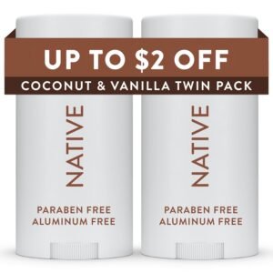 Native Deodorant Contains Naturally Derived Ingredients, 72 Hour Odor Control, Deodorant for Women and Men, Aluminum Free, Coconut & Vanilla 2.3 oz (Pack of 2)