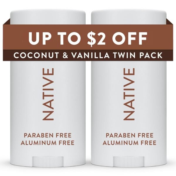 Native Deodorant Contains Naturally Derived Ingredients, 72 Hour Odor Control, Deodorant for Women and Men, Aluminum Free, Coconut & Vanilla 2.3 oz (Pack of 2)