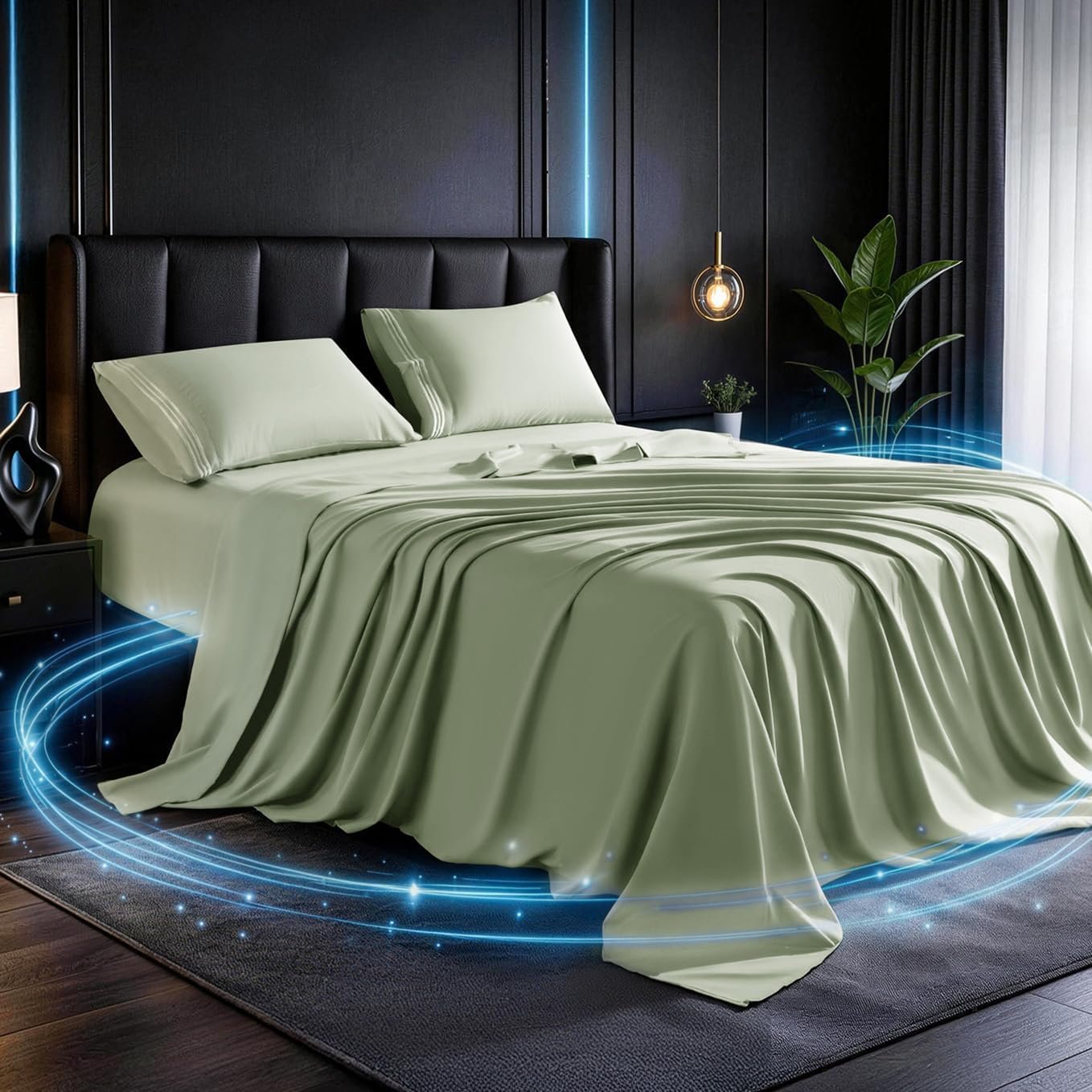 SONORO KATE Silver Infused Sheets, Self-Cleaning & Temperature-Regulating Bed Sheets Set, Hypoallergenic & 3X Longer Fresh Sheets, Ultra-Soft Cooling for Hot Sleepers – 4PC (Sea Glass,King)