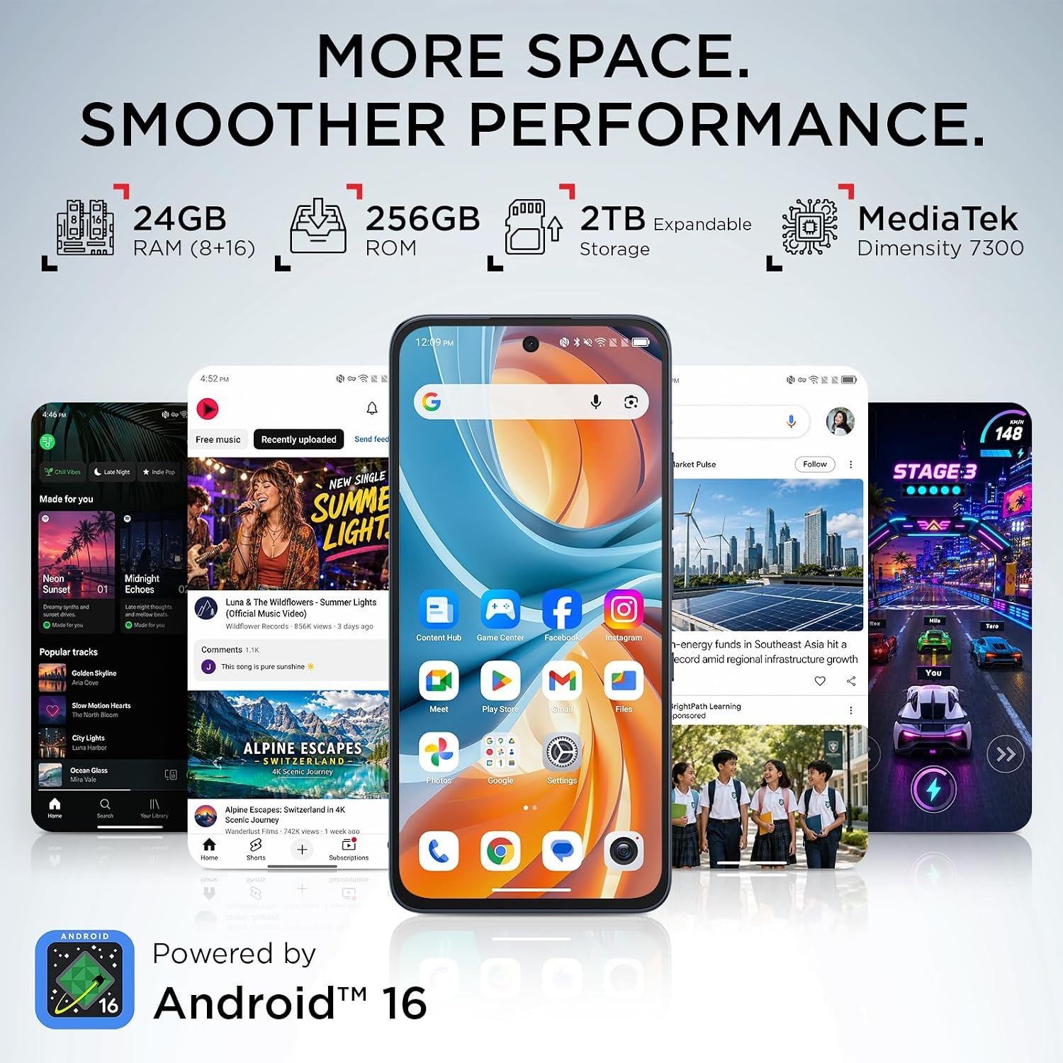 TCL NXTPAPER 70 Pro Cell Phone, Android Phone Unlocked, 256GB Storage, 6.9" FHD+ 120Hz NXTPAPER 4.0 Display, 24GB RAM (8GB+16GB), AI Tools, 50MP Camera, 5200mAh Battery, 5G WiFi 6E, IP68, Stella Blue