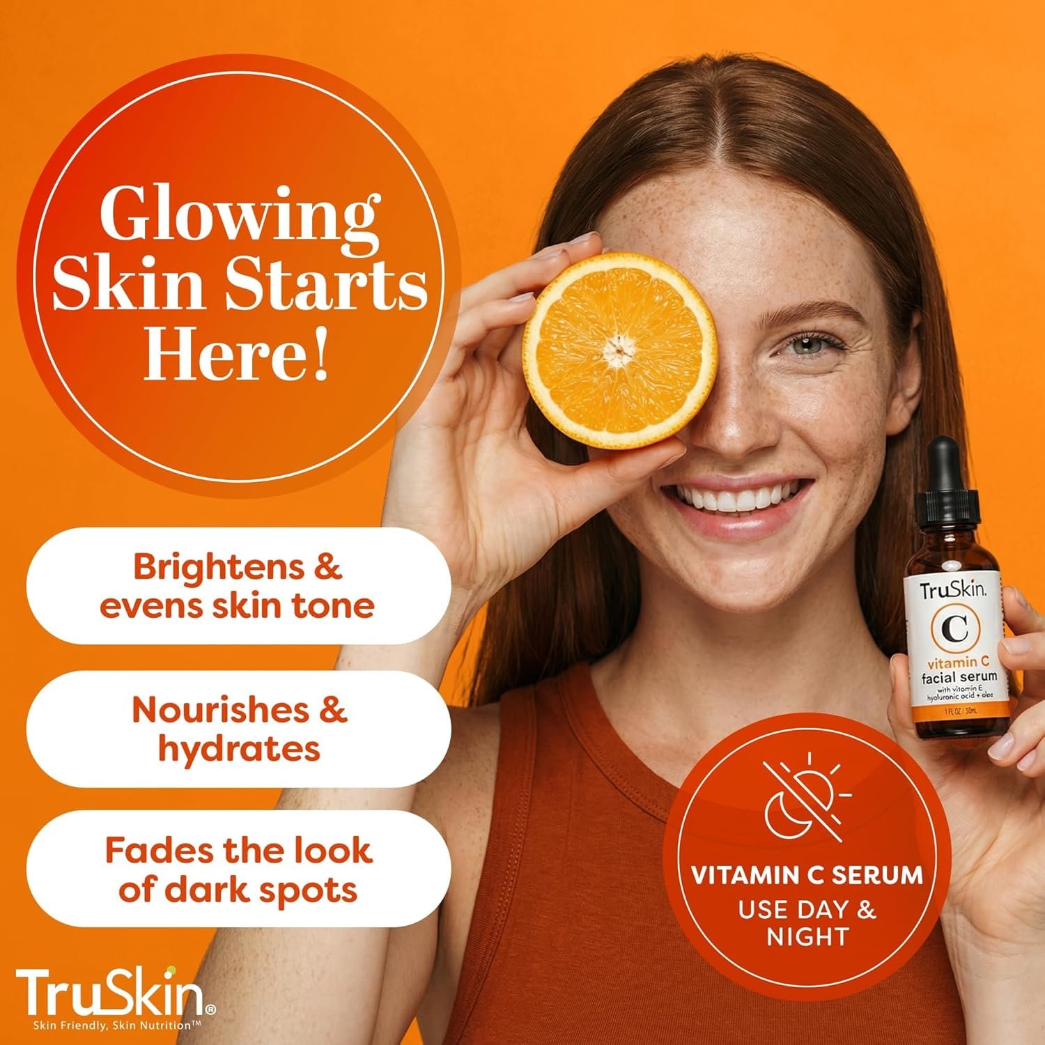 TruSkin Vitamin C Serum for Face - Anti Aging Face Serum with Hyaluronic Acid & Vitamin E - Brightening Formula for Improving Appearance of Dark Spots, Fine Lines & Wrinkles - All Skin Types, 1 fl oz
