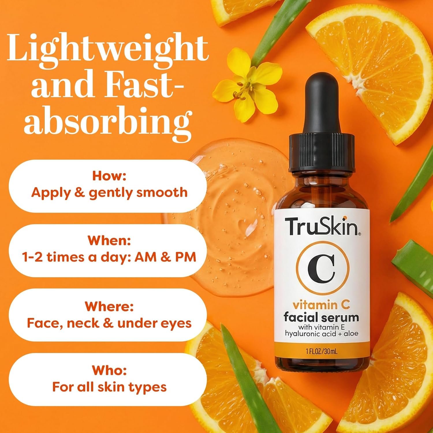 TruSkin Vitamin C Serum for Face - Anti Aging Face Serum with Hyaluronic Acid & Vitamin E - Brightening Formula for Improving Appearance of Dark Spots, Fine Lines & Wrinkles - All Skin Types, 1 fl oz