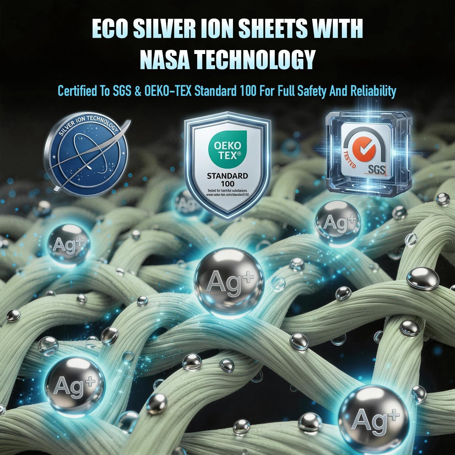 SONORO KATE Silver Infused Sheets, Self-Cleaning & Temperature-Regulating Bed Sheets Set, Hypoallergenic & 3X Longer Fresh Sheets, Ultra-Soft Cooling for Hot Sleepers - 4PC (Sea Glass,King)