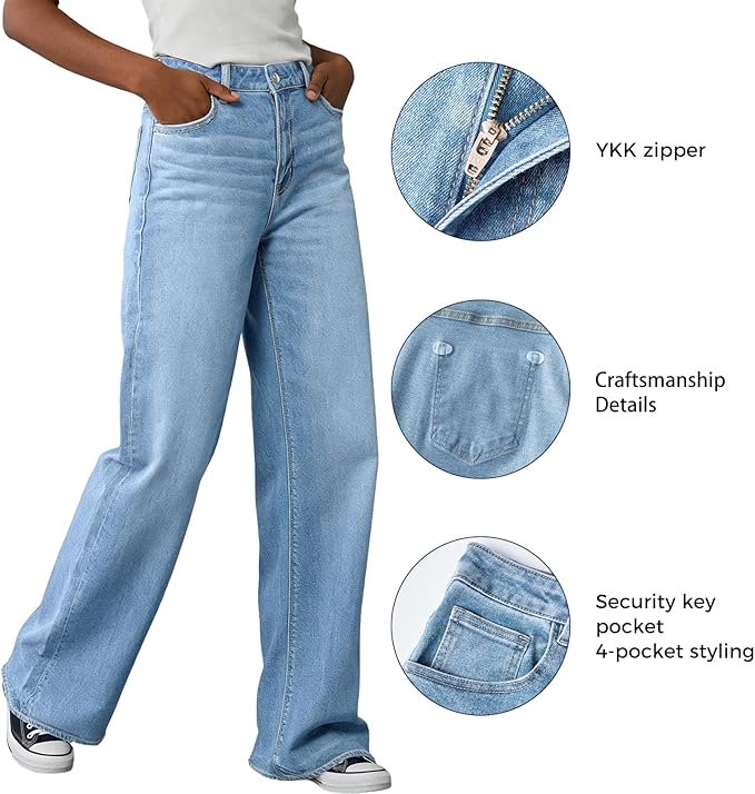 Women's Wide Leg Jeans High Waisted Baggy Straight Leg Loose Stretchy Casual Denim Pants