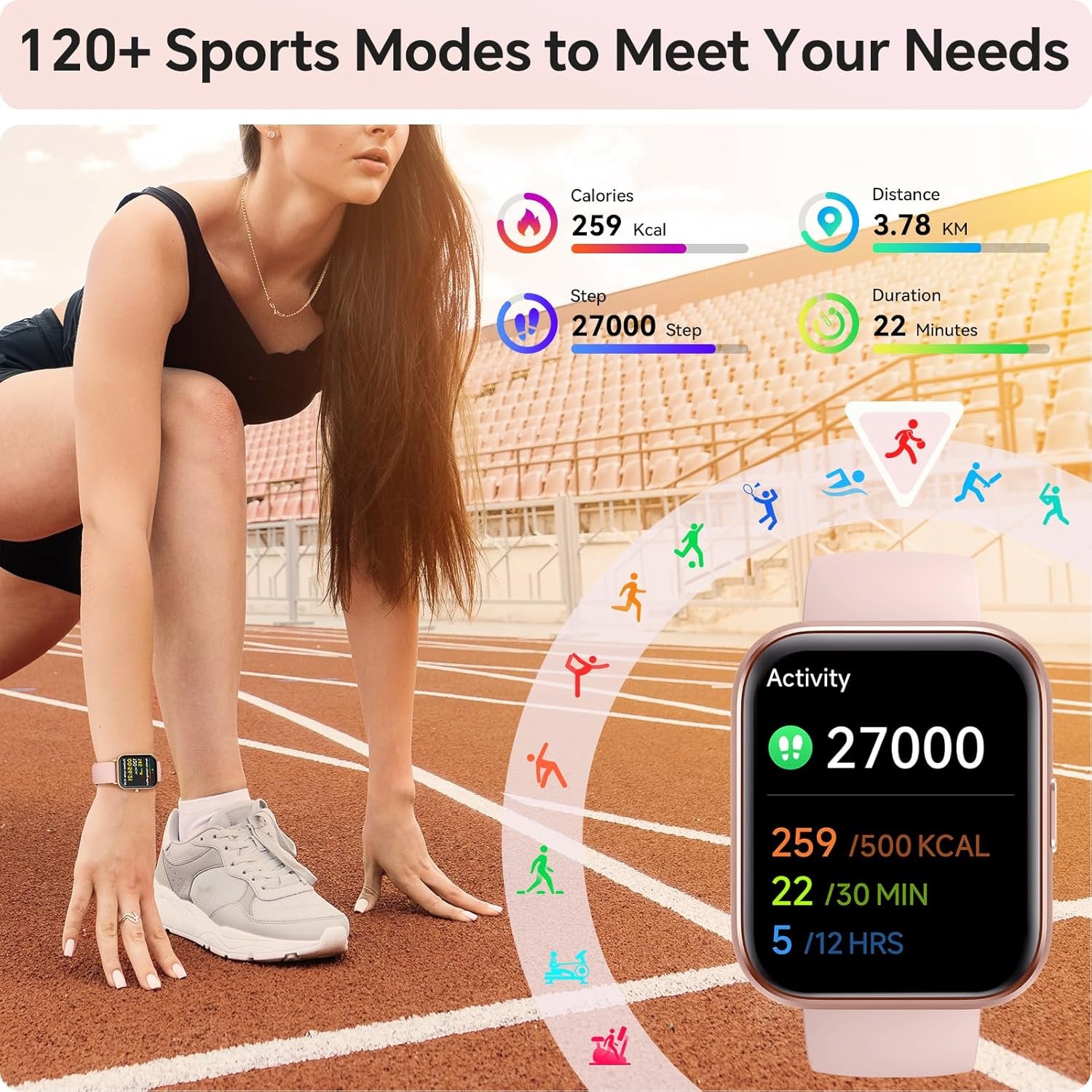Smart Watches for Women, 1.85" HD Smartwatch Compatible iPhone/Samsung/Android (Answer/Make), Fitness Tracker with Heart Rate/Sleep/SpO2 Monitor, Smart Watch 3ATM Waterproof, 120+ Sport Modes, Alexa