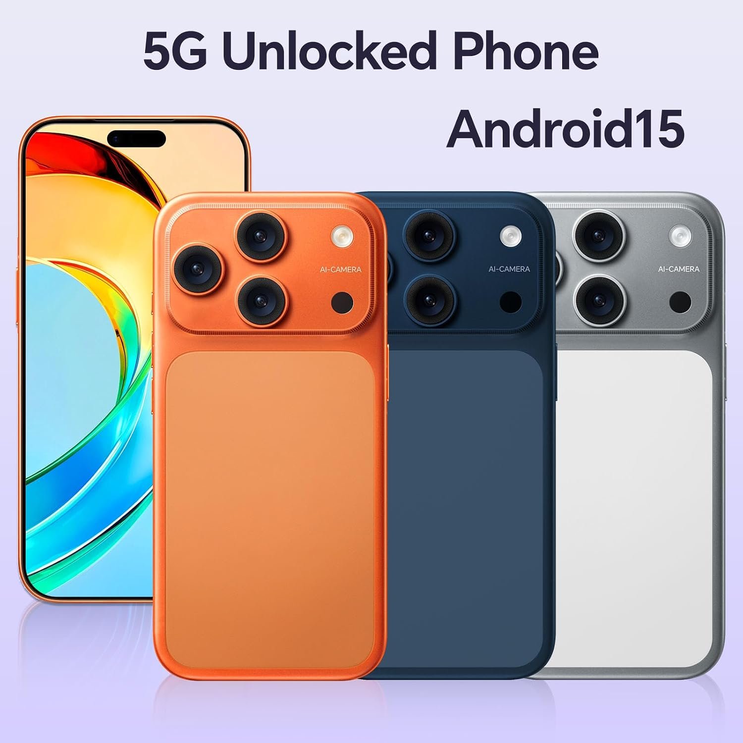 Unlocked Phones, TH17 PM Cell Phone, 5G Android 15 Smartphone, 5000mAh Battery, 16+512GB Dual SIM Cell Phone, 6.9" HD+ Display, 104MP+32MP Camera, Face ID/WiFi/Bluetooth/GPS