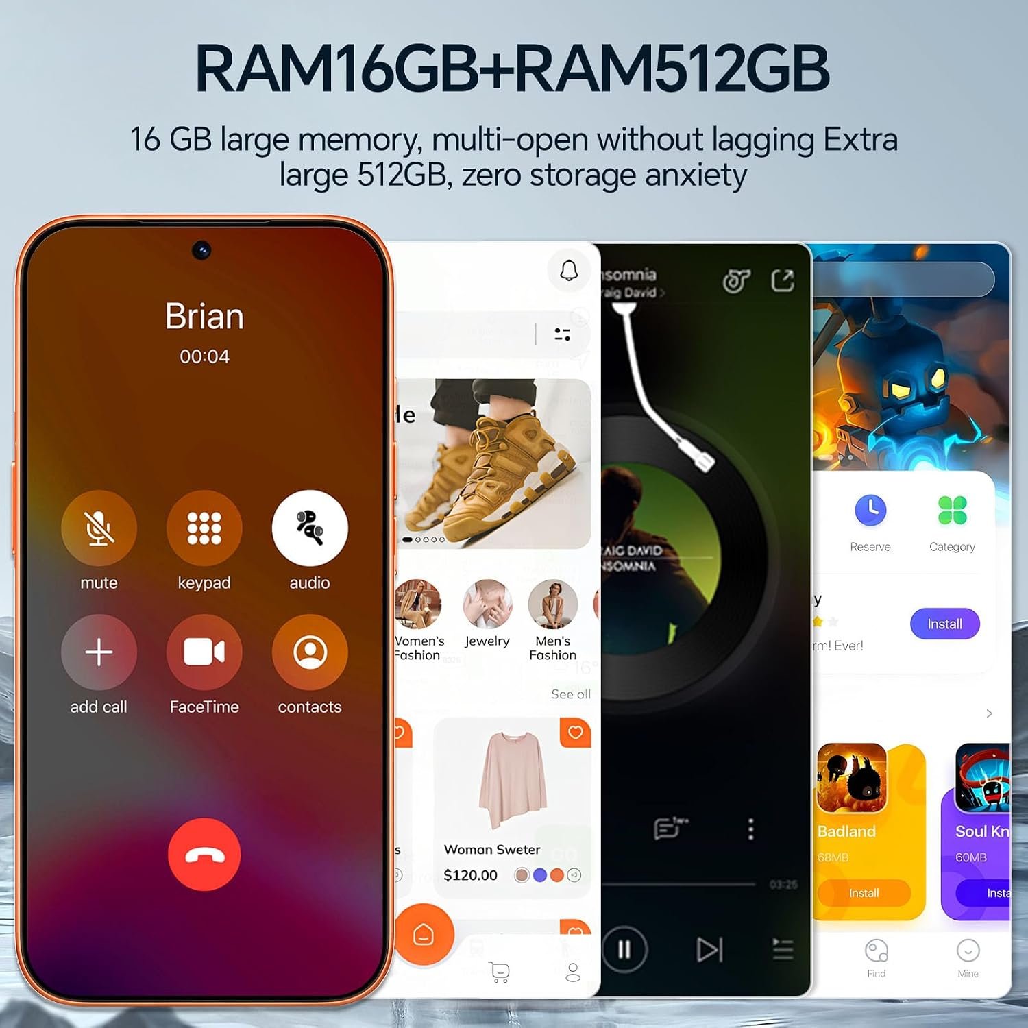 Z17 PM Unlocked Phones, 16GB+512GB Storage, 104MP+32MP Camera, 5000mAh Battery, Android 15 Smartphone, 6.9" HD Display, 5G Cell Phone, Face ID/Dual SIM/GPS/WiFi/Bluetooth | Snapdragon888, 108MP Camera, 5000mAh, Dual SIM, Memory Expansion