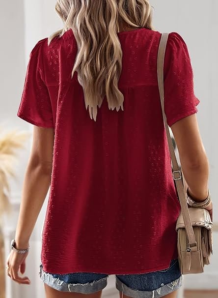 Falechay Womens Summer Tops Crewneck Short Sleeve Shirts Casual Chiffon Blouses Flowy Lace Hem Boho Clothing Trendy 2026