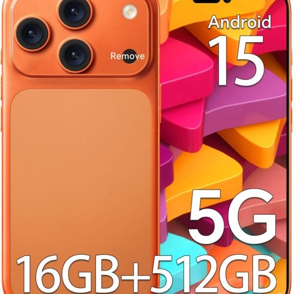 Unlocked Phones, TH17 PM Cell Phone, 5G Android 15 Smartphone, 5000mAh Battery, 16+512GB Dual SIM Cell Phone, 6.9″ HD+ Display, 104MP+32MP Camera, Face ID/WiFi/Bluetooth/GPS