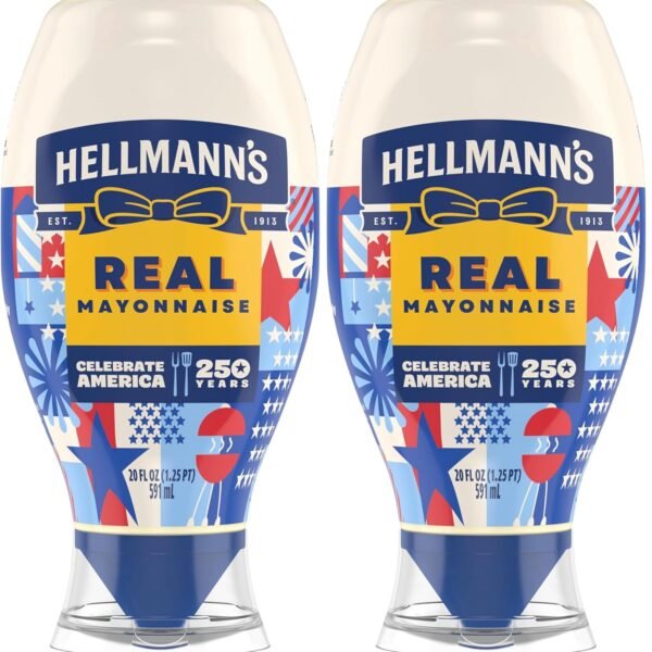 Hellmann’s Real Mayonnaise Real Mayo Squeeze Bottle For a Rich Creamy Condiment Gluten Free, Made With Cage-Free Eggs 20 oz (Pack of 2)